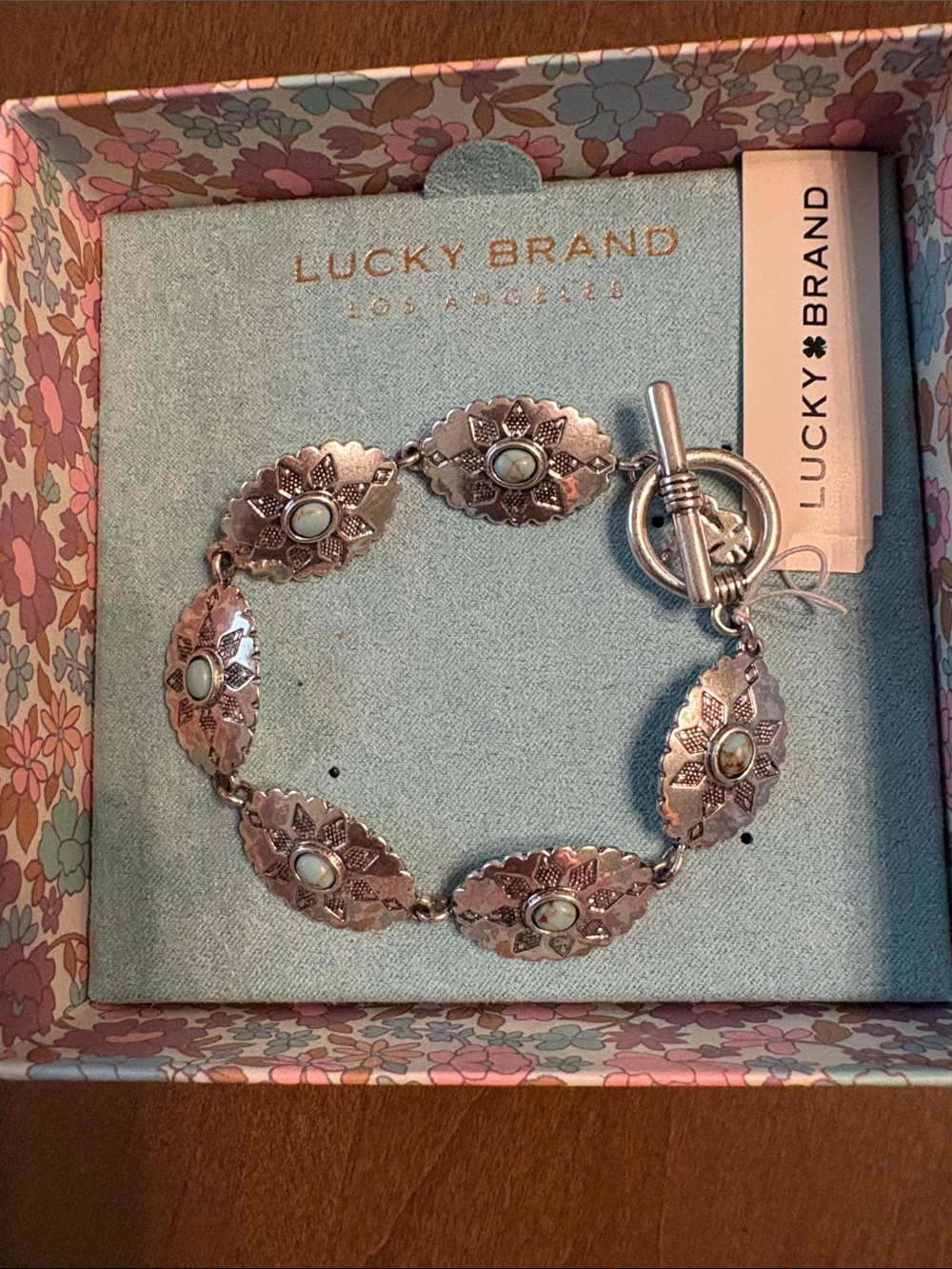 NWT&B Lucky Brand Silver Tone Bracelet with Turquoise Accents